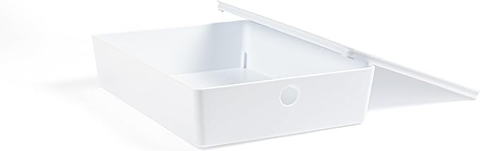 Bella White Modular Box Stackable Storage Bins with Lids Bathroom Organizer Kitchen Container Closet Shelf Organization 4 Pack (Medium)