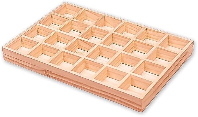 The Display Guys - Stackable Jewelry Tray and Organizer - for Drawers, Dressers, Store Display (24 Compartments, Natural Wood)