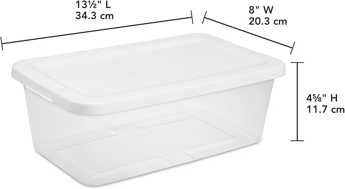 A set of 10 stackable 6-quart clear storage boxes, white snap-on lid plastic storage boxes, modern style, sturdy and durable, suitable for wardrobes and shelves.