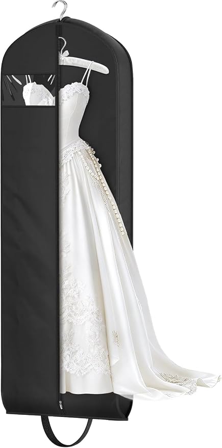 KEETDY Wedding Dress Garment Bag for Travel with 4" Gusseted Long Hanging Dress Bags for Gowns for Women Garment Cover Clothes Storage for Closet (Black, 72 inch)