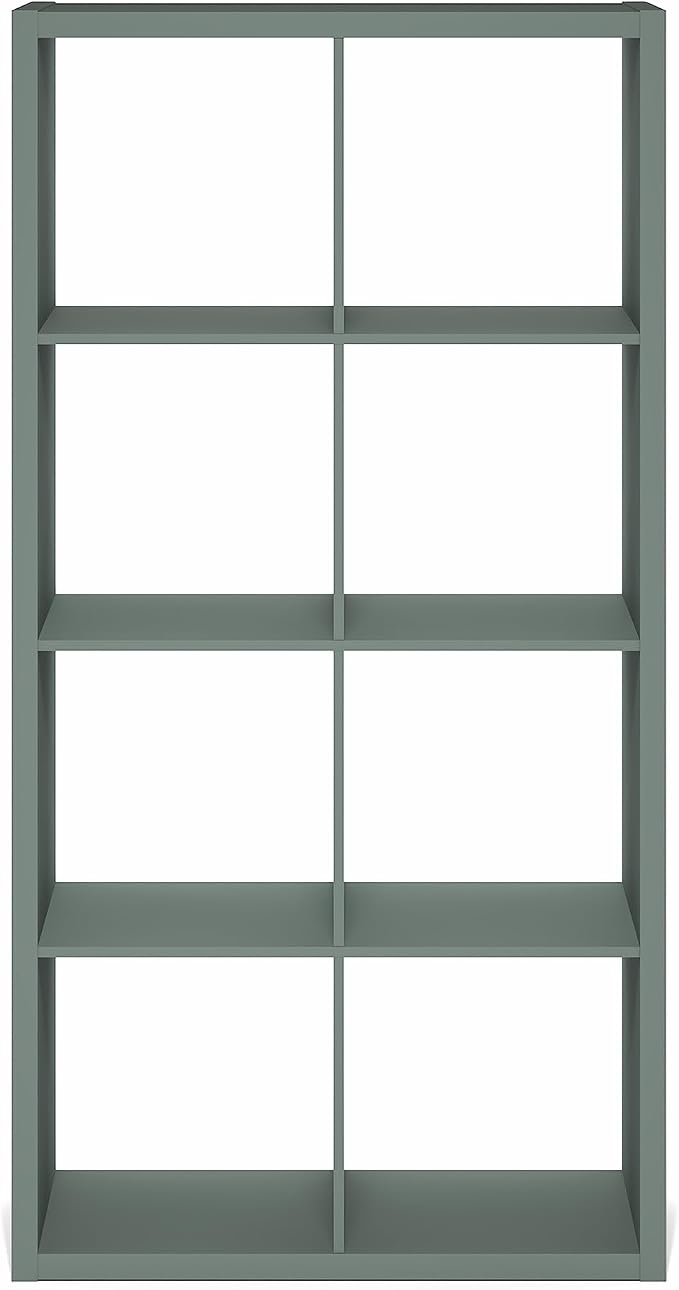 Furinno Cubicle 8-Cube Book Shelf, Extra Thick Frame Bookshelf, Sage Green | 14.6" x 30" x 58", Horizontally & Vertically Reversible Bookcase with Open Back, for Living Room, Bedroom, Home Office