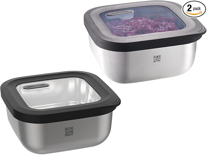 GEFU Provido Food Storage Containers with Lid, Set of 2, Stainless Steel, 400 ml Volume, Microwave-Safe, Ideal as Meal Prep or Storage Box