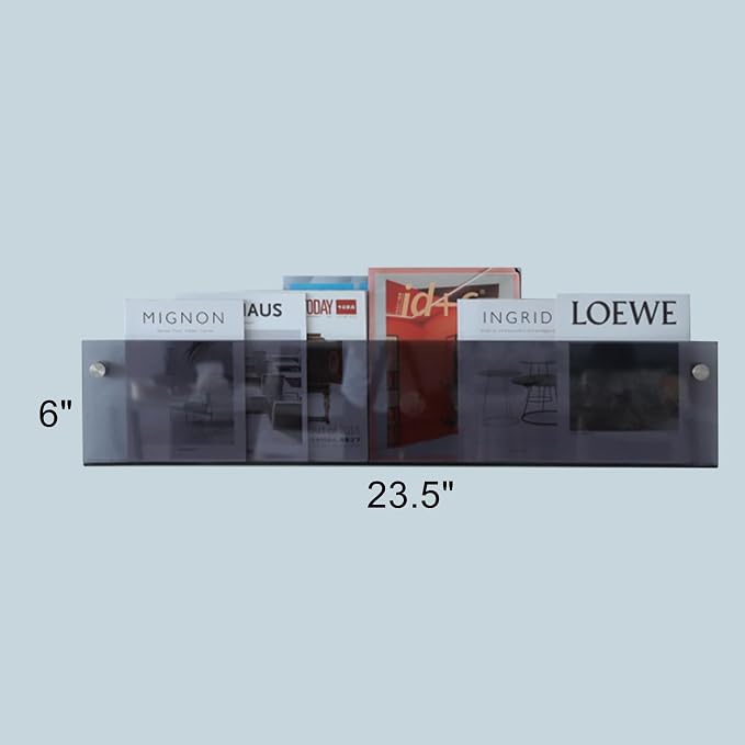 ROYALITA 2-Pack Acrylic Magazine Holder Brochure Holder, Gray 24 Inch | Record Magazine Rack, Fashion Floating Bookshelf, Literature Storage Rack for Waiting Room, Living Room, Office