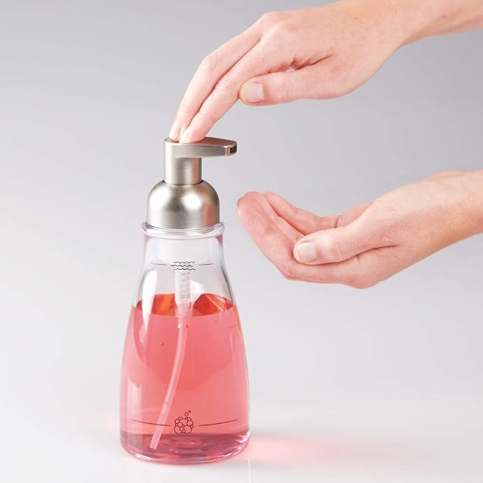 iDesign Foaming Soap Dispenser, Clear and Brushed Nickel | For Kitchen, Bathroom, Sink, Vanity