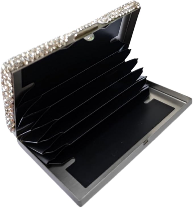 1Pc Card Wallet Card Case Bling Business Card Holder,Half Silver | Fashion,Crystal and Aluminum,Unisex-Adults,Compact Purse,Rhinestone