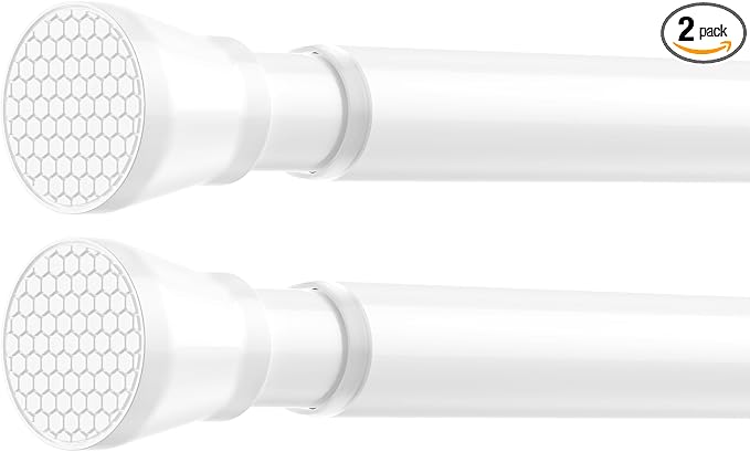 2 Pack Adjustable Tension Curtain Rod 30 to 64 inches, Curtain Rod for Windows Tension Rod No Drill, Spring Tension Curtain Rod for Window, Bathroom, Doorway, White