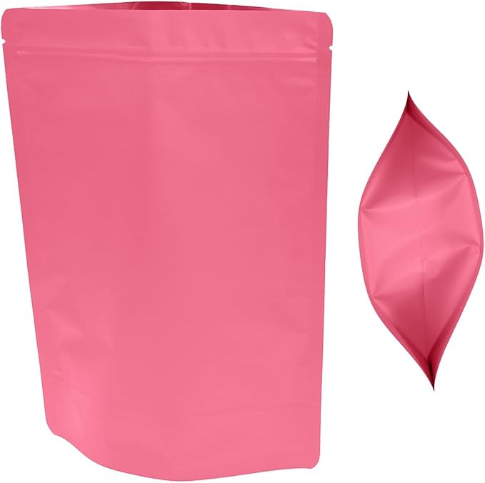 50PCS Smell Proof Resealable Pouch Bags,ULIFESTAR Aluminum Foil Flat Food Storage Bag,Sealable Pcsaging Zipper Pouches with Tear Notches for Pcsaging Lipgloss,Jewelry,etc(18*26cm/7.09*10.24",Pink)