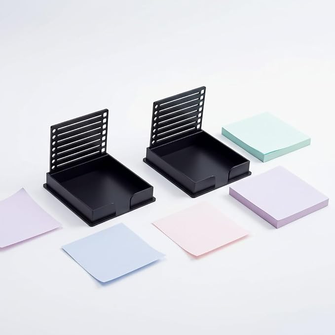 Post It Note Holder with Post It Stencil, 3x3 Memo Pad, 2 Pack Black | Line Box Drawing Template Office Home Memo Pad Organizer Dispenser