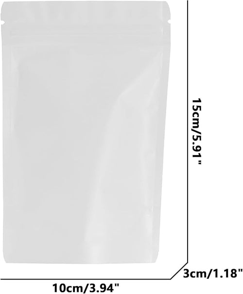100PCS Smell Proof Resealable Pouch Bags,ULIFESTAR Aluminum Foil Flat Food Storage Bag,Sealable Pcsaging Zipper Pouches with Tear Notches for Pcsaging Lipgloss,Jewelry,etc(10*15cm/3.94*5.91",White)