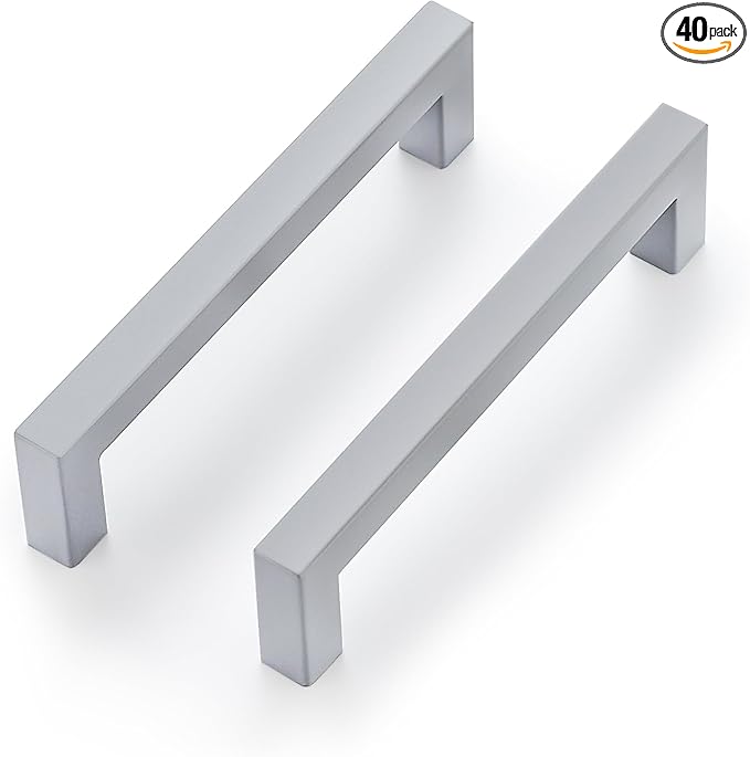 Ravinte Grey Square Cabinet Handles Drawer Pulls,5 Inch,40 Pack | Screws Included, Stainless Steel, Square Bar Grip, Easy Install, Kitchen Cabinet Hardware, For Cupboards, Drawers, Dressers
