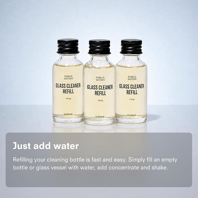 Public Goods Glass Cleaner Refill | Refill Concentrate for Windows, Mirrors, Glass Surfaces | Cruelty Free, Paraben Free, Vegan Friendly | 3 Pack - 24 Oz Diluted