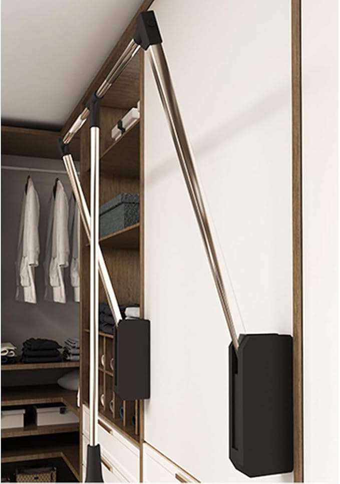 Pull Down Closet Rod, Stainless Steel Adjustable 26''-35'', 60 lbs Capacity | Side & Back Mounted Soft-Close Two-way Buffering Closet Clothes Rod Wardrobe Lift Rail Organizer for Hanging Clothes