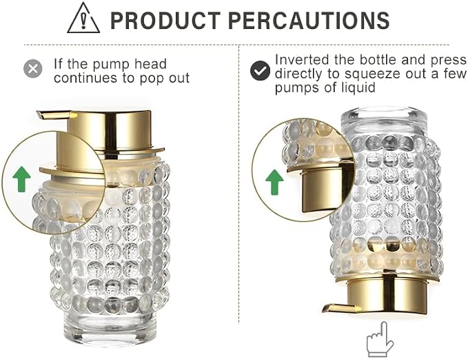 Glass Liquid Soap Dispenser, Refillable Liquid Dispenser with Gold Pump, Hand Soap Dispenser for Bathroom Kitchen, Modern Home Bathroom Decor （Liquid Type/Green）