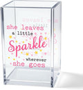 She Leaves A Little Sparkle Wherever She Goes Acrylic Makeup Brush Organizer Holder, Girl Power Vanity Desk Organizer Accessories for Office Decor, Inspirational Gifts for Women Daughter Sister