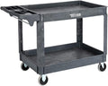 TUFFIOM Plastic Service Utility Cart with Wheels, 550lbs Capacity, Heavy Duty Tub W/Deep Shelves, Multipurpose Rolling Extra Large 2-Tier Mobile Storage Organizer, Warehouse Garage Industrial Cart
