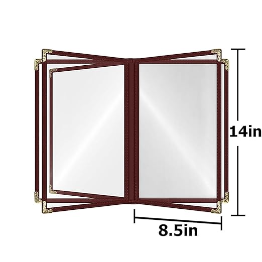 Goodsmart Restaurant Menu Covers – 25 Pack Burgundy 10-View 8.5" x 14" Cafe Menu Holders, Side-Loading Vinyl Covers with Clear Sleeves, Plastic & Leather-Style Menu Covers with Gold Corners