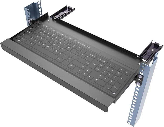 1U Keyboard Tray 8" Deep, Universal 19" Rack Mount Sliding | Metal Rack Mount Shelf for Network Equipments Server Rack or Cabinet (8inch)