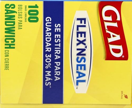 GLAD FLEXN' SEAL Zipper Food Storage Sandwich Bags, On-the-Go Snack and Lunch Bags, Zipper Sandwich Sealer, Microwave Safe, BPA Free, 100 Count (Pack of 1)