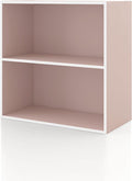 Homes: Inside + Out Apexa 2-Tier Cube Storage Organizer Shelves, Stackable Wood Bookcase Fits Cubby Bins for Organization, Dorm Teen Room Decor & Home Office, Light Pink