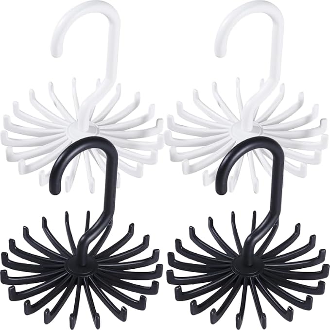 Garneck 4 Pcs Rotating Tie Rack for Closet Necktie Storage and Belt Hanger Organizer Hanging Wardrobe Storage Solution for Scarves Space Saving Accessory Holder
