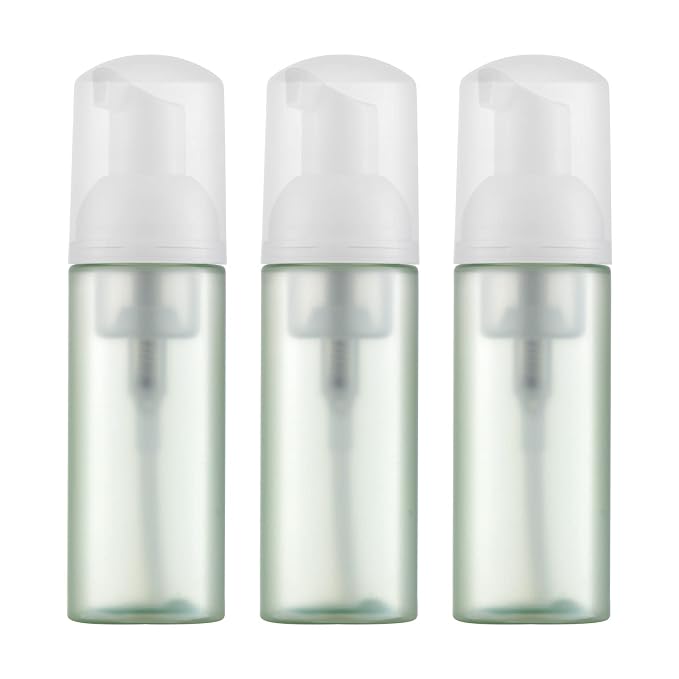 Travel Foam Pump Bottle - 2oz Small Size Foaming Hand Soap Dispenser - Mini Portable Mousse Lash Shampoo Kit Container for Hair - Empty Leak Proof Plastic White&Green Foamer 3Pack