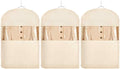 Space Saving Hanging Garment Bag with Self Compression Zipper，Dust Cover Clothes Bags for Down Coat,Dress,Suit，Closet Storage Organizer for Home Travel Use (Beige, Medium)