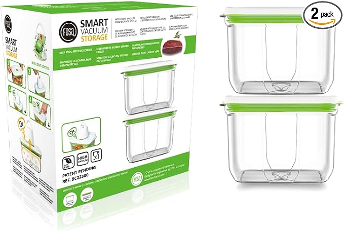 FOSA Vacuum Seal Food Storage System Reusable Containers 2 pack, 2x77.7oz (Vacuum Pump not Included)