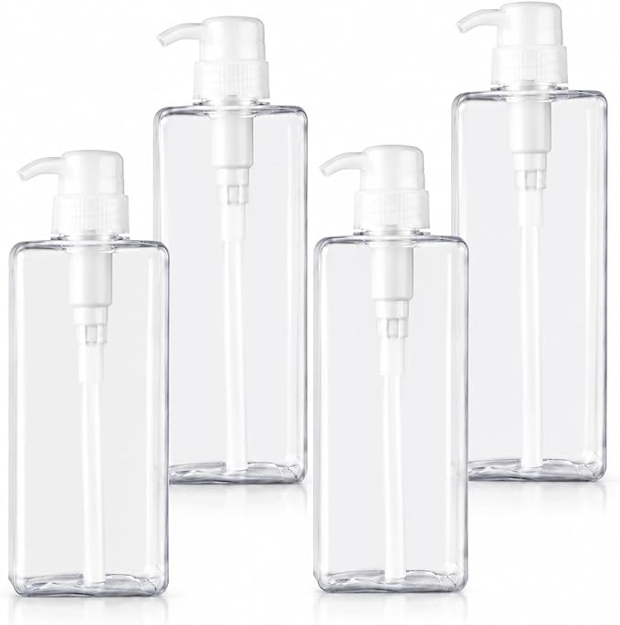 TMLECE 22oz/650ml Square Soap Dispenser Bottles | PETG Material, Large Capacity, Leak-Proof Pumps for Hand Soap, Lotion & Shampoo in Bathrooms & Kitchens, 4 Pack