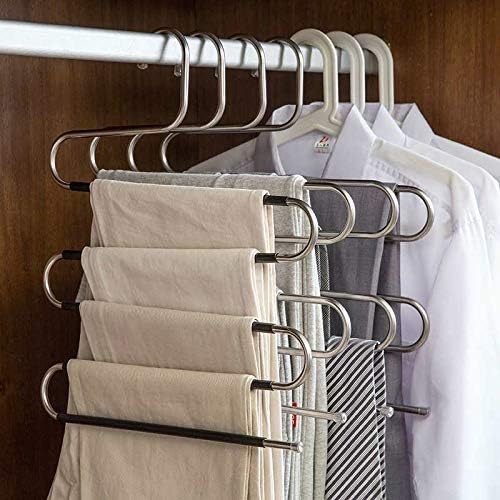 devesanter Hangers Space Save Non-Slip 6 Pack S-Shape Clothes Hangers Stainless Steel Closet Storage Organizer for Pants Jeans Scarf Trousers Hanging Black
