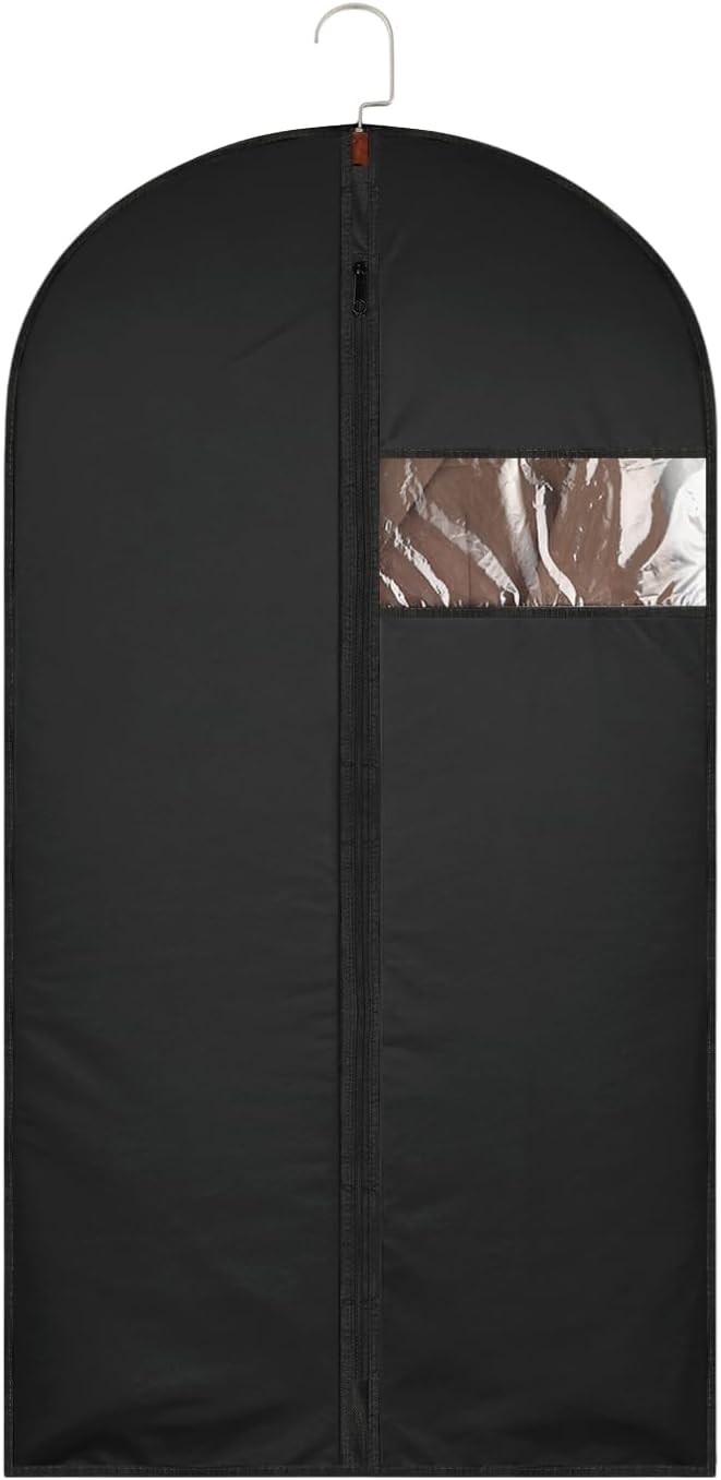 50Inch Garment Bags Covers, Black Hanging Clothes Bag, Suit Cover Bags with Clear Window for Hanging Closet Clothes Storage and Travel (1, Black, 50 inch)