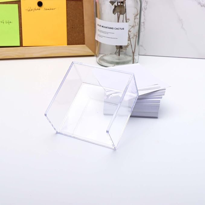 NatSumeBasics Clear Acrylic Sticky Note Holder Dispenser, Fits 3" x 3" Memo Cube, Aesthetic Desk Organizer for Office Supplies