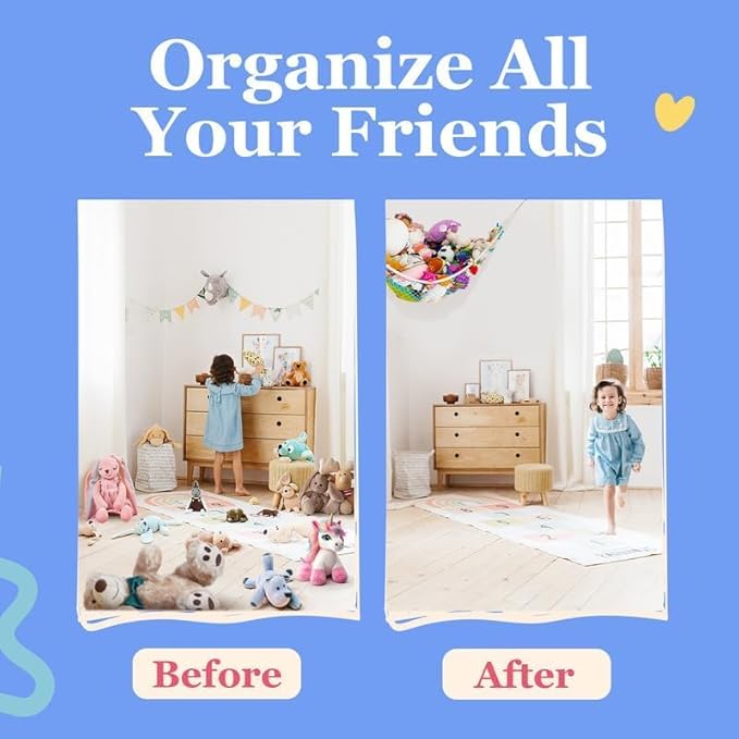 Lilly's Love Large Stuffed Animal Hammock | Corner Hanging Organizer, Stuffed Animal Storage | Easy to Hang Plushie Net w/Included Anchors & Hooks | Cute Room & Bedroom Decor (Gray)