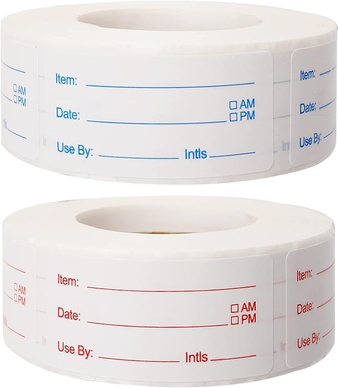 2 Rolls 1000 Pieces Removable Food Labels, 1 x 2 Inch Date Stickers for Freezer, Refrigerator Food Containers - Easy to Write