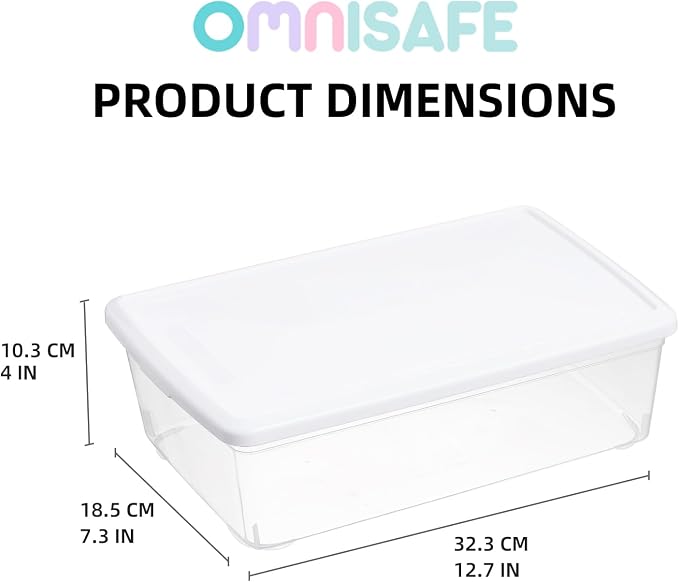 6 Quart Stackable Plastic Storage Shoebox, BPA-Free Nestable Container with Latching Lid to Organize Shoes, See-Through Box for Home and Office, Multi-Purpose Clear Bins (White, 12 Pack)