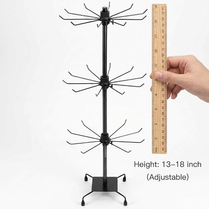 QWORK 3-Tier Rotating Metal Jewelry Display Stand – 2 Sets Adjustable Tabletop Holder for Necklace, Earring & Key Ring