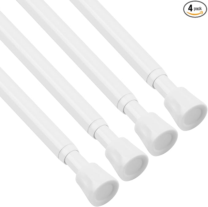 TYRON 4Pcs Tension Rods for Window 28 to 48 Inch, White Adjustable Small Curtain Tension Rod No Drilling, Expandable Spring Loaded Tension Rod Kitchen Bathroom Tension Rod