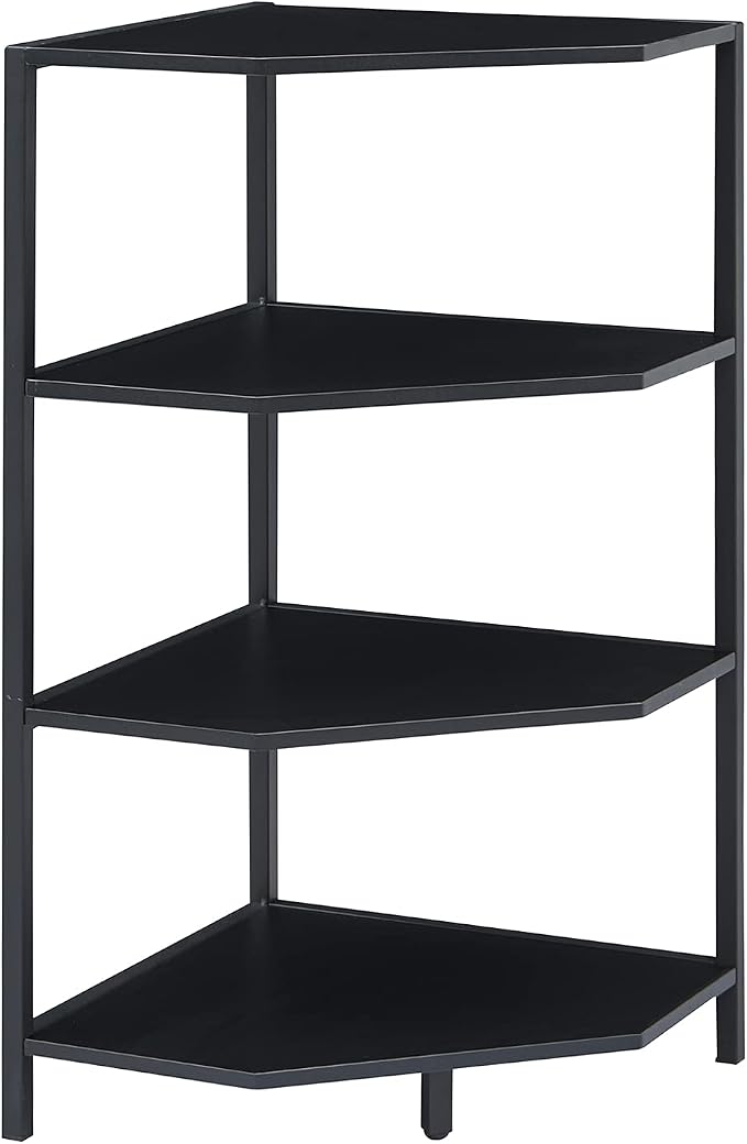 VECELO 31 Inch Corner Shelf, 4-Tier Display Shelves, Wood Storage Stand with Metal Frame, Multipurpose Shelving Unit for Small Space, Home Office, Black