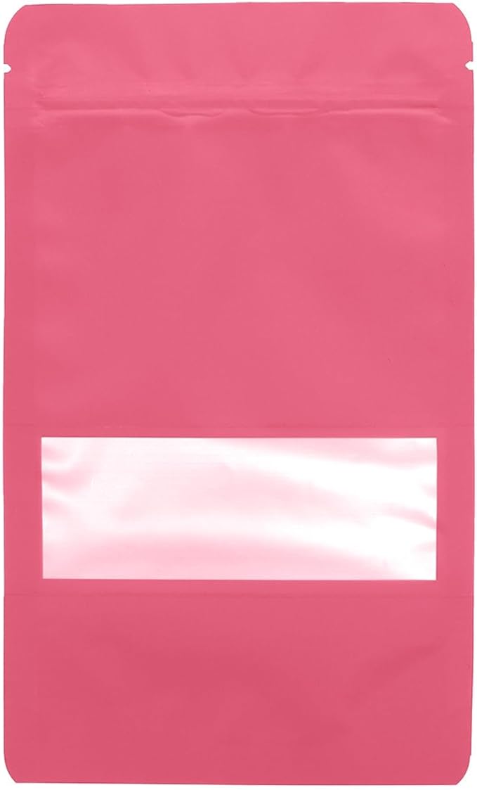 100PCS Foil Pouch Mylar Bags with Clear Window,ULIFESTAR Stand Up Sealable Bags with Tear Notches,Resealable for Food,Party Favors,Gift Packaging and Small Business(12 * 20cm/4.72 * 7.87",Pink)