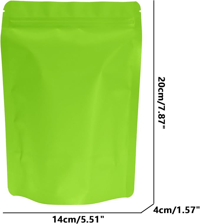 100PCS Smell Proof Resealable Pouch Bags,ULIFESTAR Aluminum Foil Flat Food Storage Bag,Sealable Pcsaging Zipper Pouches with Tear Notches for Pcsaging Lipgloss,Jewelry,etc(14*20cm/5.51*7.87",Green)