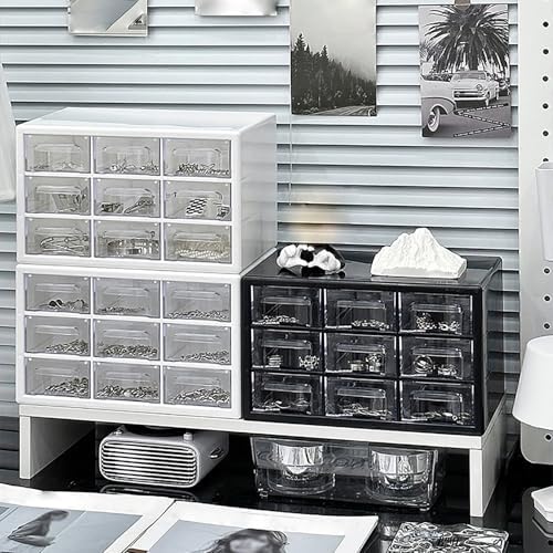 Elegant Jewelry Cabinet with 9 Clear Drawers, Stylish Jewelry Armoire & Organizer for Makeup, Office Supplies, Desk Storage - Chic White Design for Home & Office