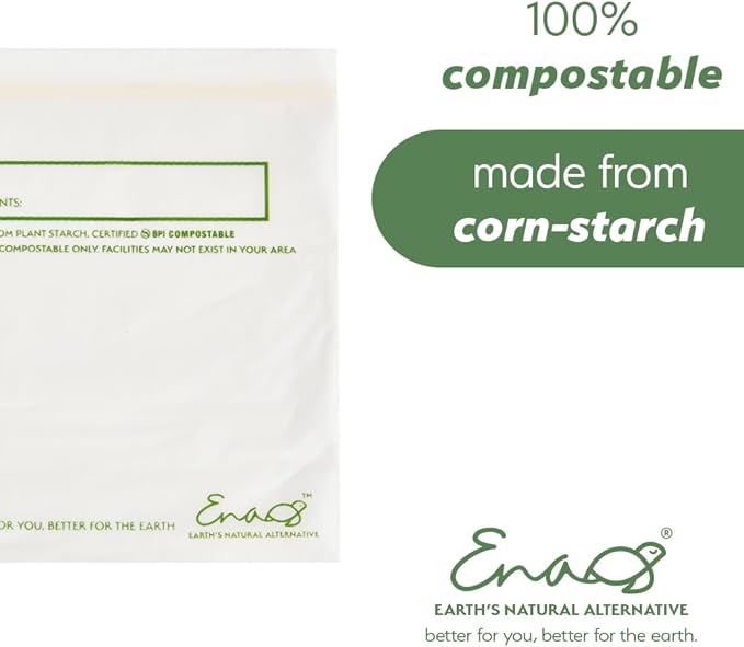 100% Compostable Food Storage Bags [Quart 100 Pack] Eco-Friendly Freezer Bags, Resealable Bags, Heavy-Duty, Reusable, Off-White by Earth's Natural Alternative | Compostable