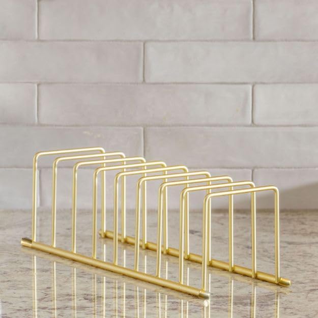 FitWell Kitchen Bakeware Organizer,Plate Racks,Rack for Plastic Lids,Cutting Boards,Cookie Sheets,Pots & Pans Holder,Compact Kitchen Storage,Cabinet Organizer (Gold)