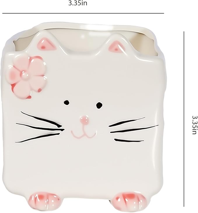Ceramic Cat Shaped Pen Pencil Holder for Desk Decoration Accessories Cat Decor Makeup Brush Pen Cups Succulent Plant Pot Office School Ideal Gifts for Women, Mom or Birthdays