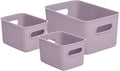Decorative Plastic Basket Open Home Storage Bins Organizer, Lilac (Set of 3) 1 Medium, 2 Small - Container Boxes for Organizing Closet Storage Bins for Shelves Drawer Shelf - Ribbed Collection
