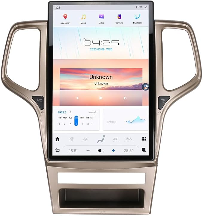 14.4 Inch Qualcomm Android 11 Car Radio for Jeep Grand Cherokee 2011-2013 Stereo Replace Tesla Style IPS Touch Screen Android Auto GPS Navigation Head Unit Multimedia Player