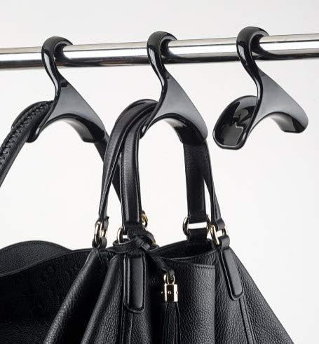 Bag-a-Vie Purse Hanger for Closet - Handbag Organizer Hooks for Hanging Bags & Purses, Protecting Bag Shape & Organizing Space (6 Hangers, Black Plastic)