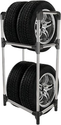 Hershii Tire Rack, Tire Storage Rack Stand Garage Storage Shelf Organizer | Rolling Tire Rack for Indoor Outdoor Use - Black + Silver 22.51'' X 14.16'' X 45.11''