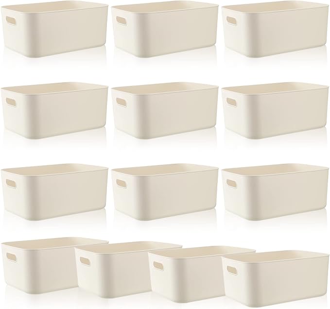 Zopeal Plastic Storage Bins 10 Pcs White Pantry Organizer Bins Small Baskets Storage Containers for Home Kitchen (14 x 10.5 x 6.4 Inch)