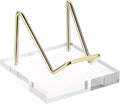 Hipiwe Metal Display Stand with Acrylic Base, Gold Business Card Holder Stand Rock Easel Stand for Fossil Coral, Mineral Rocks, Geodes, Agate Collectibles