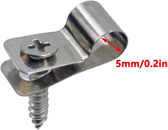 Antrader R-Type Cable Clips Cable Clamp,Fence Wire Clamps,5mm/0.2" | 304 Stainless Steel Agricultural Fencing Mounting Clips with Screws,100Pcs